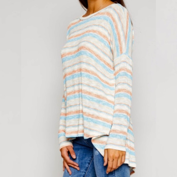 SADIE & SAGE Multicolored Stripe Hi-Low Long Sleeves Knit Top Size S NEW - Picture 3 of 14